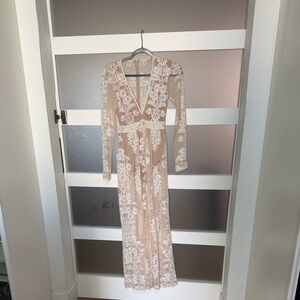For Love And Lemons Sheer Floral Lace Dress in Cream